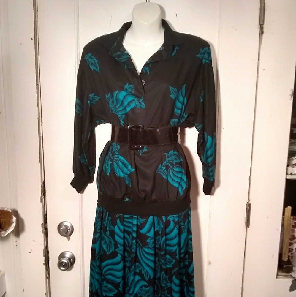 VTG 80s 2Piece Hawaiian Inspo Blouse/Skirt Set SzL - Picture 5 of 6